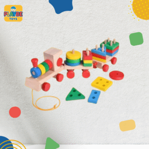 Grand train en bois à trois wagons, éducatif